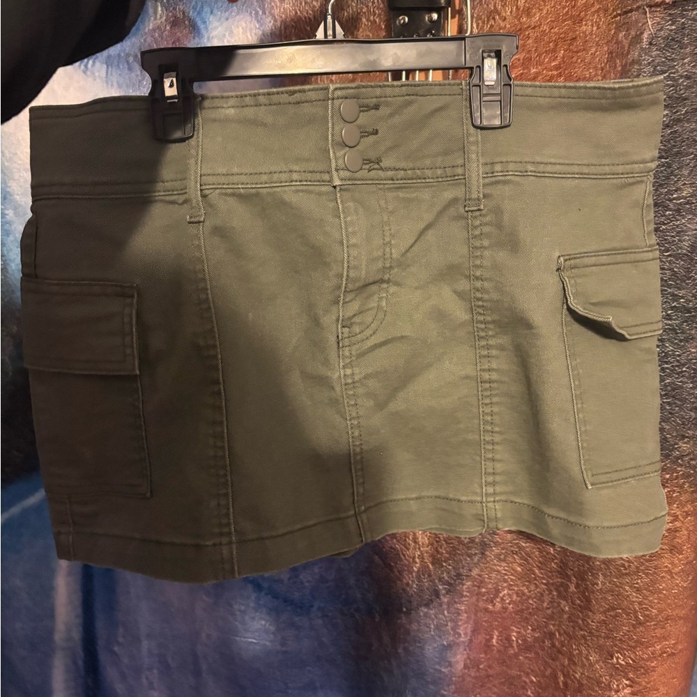 Olive Green Cargo Mini Skirt